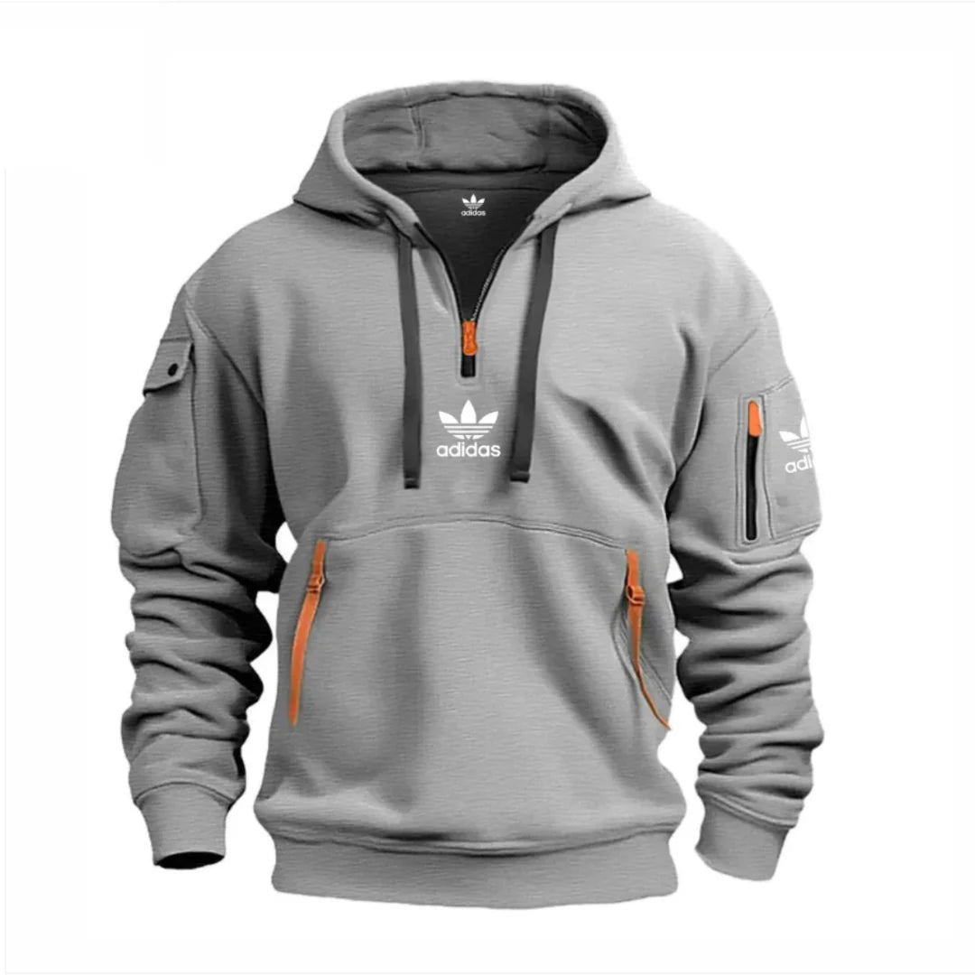 Men's Casual Zipper And Multi Pocket Sport Texture Sweatshirt