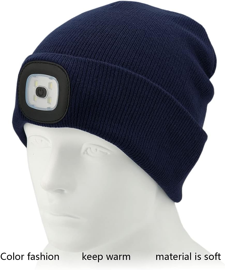 CENSGO Unisex Hat with Light, USB Rechargeable LED Headlamp Beanie, Gifts for Dad Father Men Husband Warm Knitted Cap