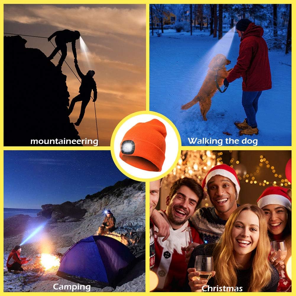 CENSGO Unisex Hat with Light, USB Rechargeable LED Headlamp Beanie, Gifts for Dad Father Men Husband Warm Knitted Cap