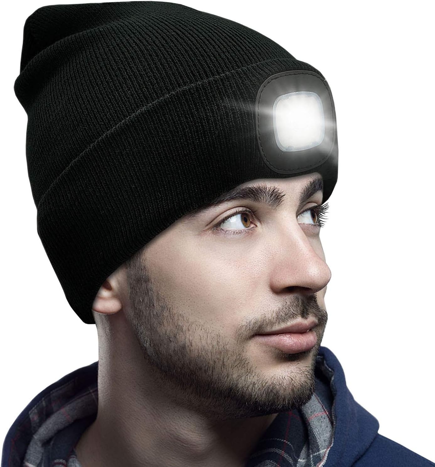 CENSGO Unisex Hat with Light, USB Rechargeable LED Headlamp Beanie, Gifts for Dad Father Men Husband Warm Knitted Cap
