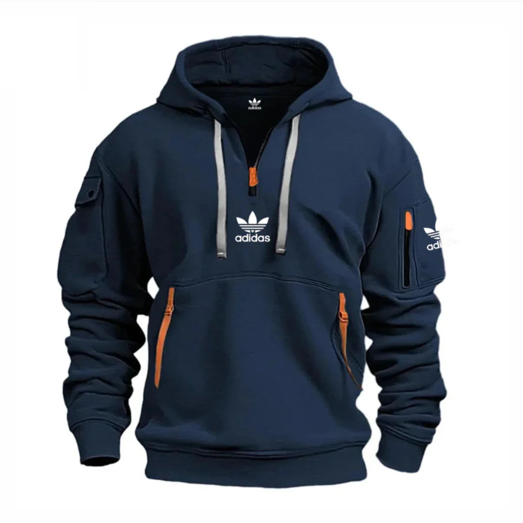 Men's Casual Zipper And Multi Pocket Sport Texture Sweatshirt