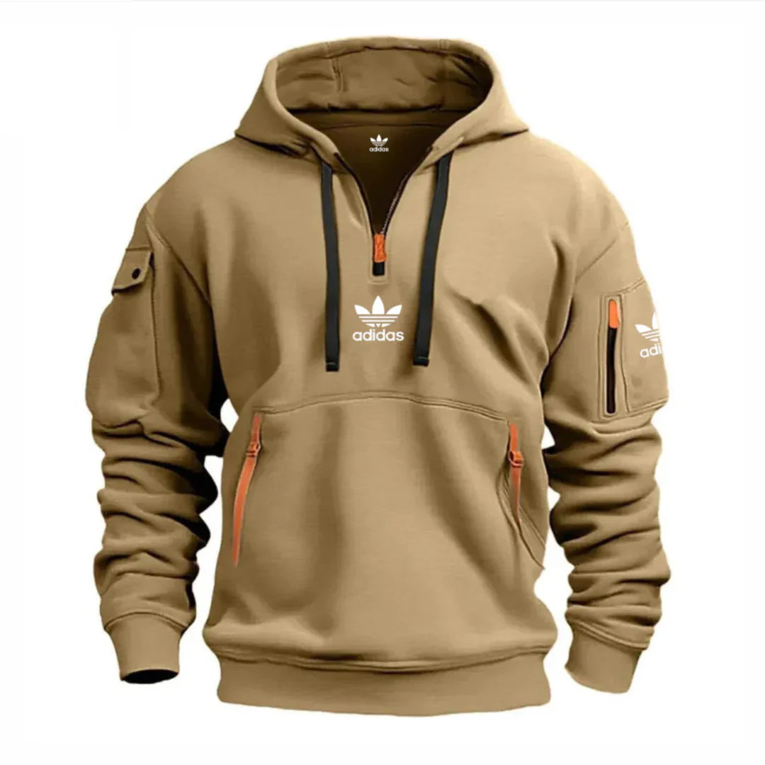 Men's Casual Zipper And Multi Pocket Sport Texture Sweatshirt