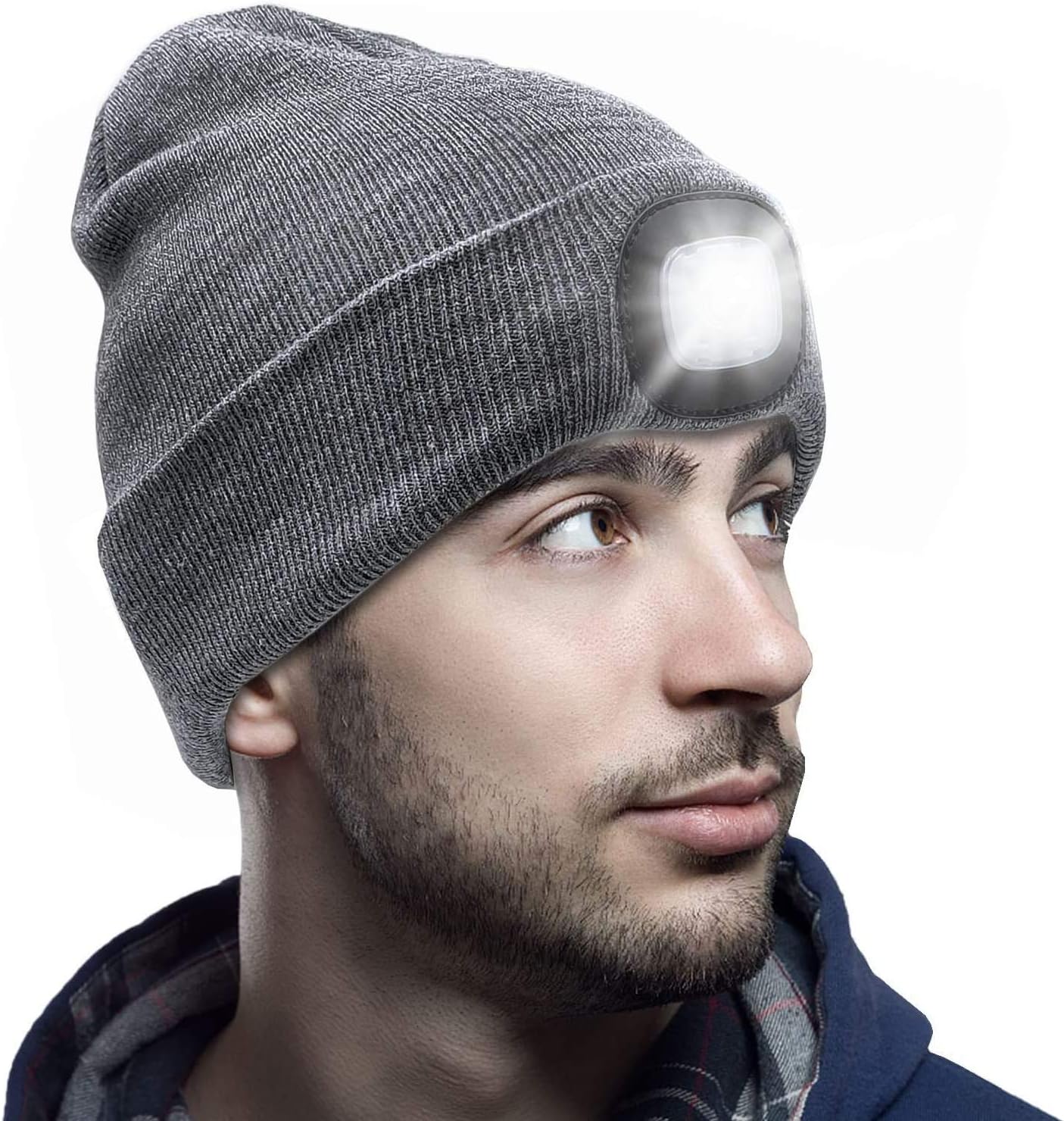 CENSGO Unisex Hat with Light, USB Rechargeable LED Headlamp Beanie, Gifts for Dad Father Men Husband Warm Knitted Cap