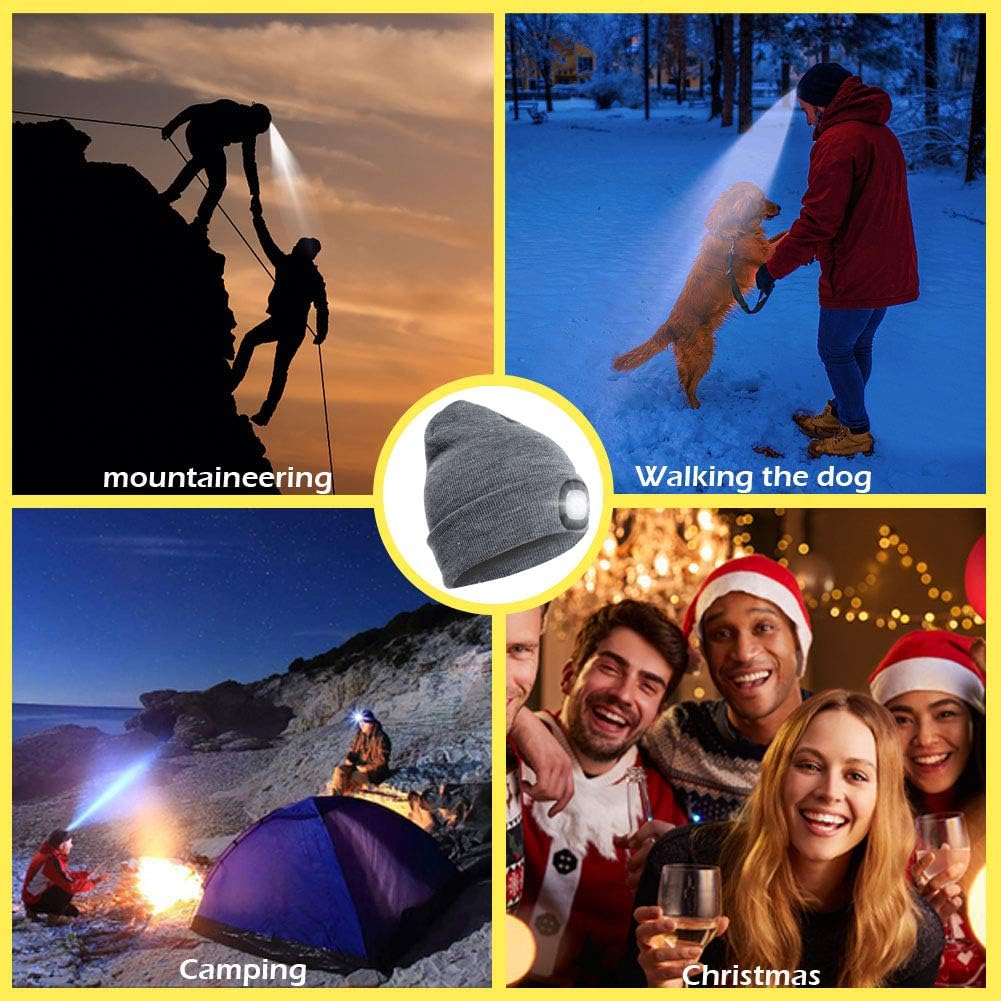 CENSGO Unisex Hat with Light, USB Rechargeable LED Headlamp Beanie, Gifts for Dad Father Men Husband Warm Knitted Cap