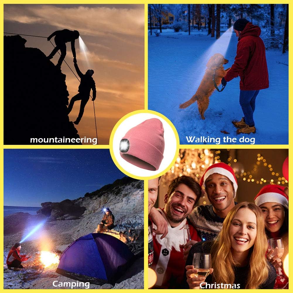 CENSGO Unisex Hat with Light, USB Rechargeable LED Headlamp Beanie, Gifts for Dad Father Men Husband Warm Knitted Cap