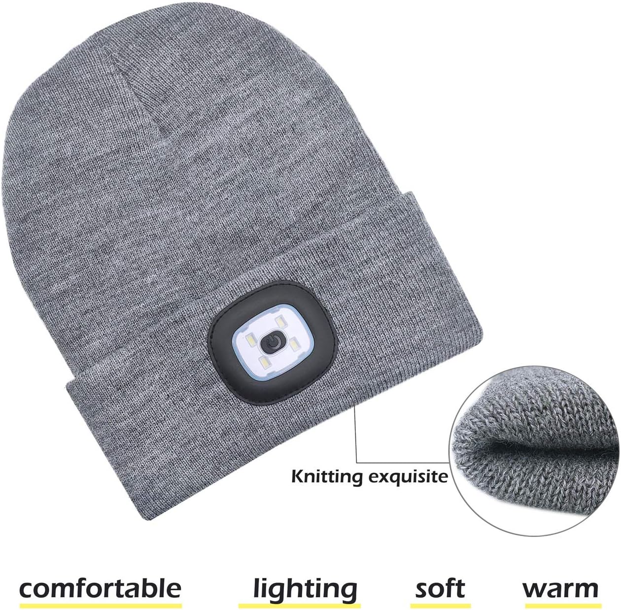 CENSGO Unisex Hat with Light, USB Rechargeable LED Headlamp Beanie, Gifts for Dad Father Men Husband Warm Knitted Cap